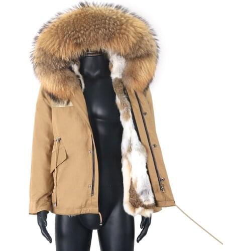 2021 New Short Men Parka Winter Jacket Natural Raccoon Fur Collar Hood Thick Warm Real Fox Fur Outerwear Streetwear Coat