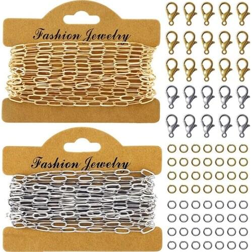 242 Pcs Jewelry Making Chains Set, 20 Feet Oval Link Chain, 200 Pcs Open Jump Rings 40 Pcs Lobster Clasps for DIY Crafts
