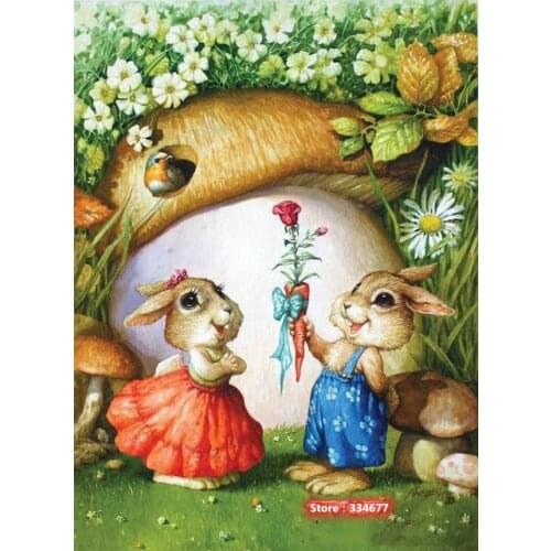 Two Cute Rabbits Cartoon Cross Stitch Kits Top Quality Embroidery Art Needlework DIY 14CT Unprinted Crafts Home Decor Handmade