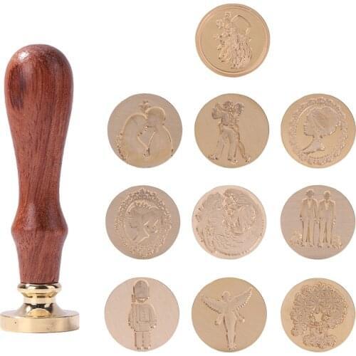 Retro Wax Stamp Sealing Custom Stamp Figure Pattern Wood Wax Seal Stamp Set Replace Copper Head Sealing Tools Wedding Supplies