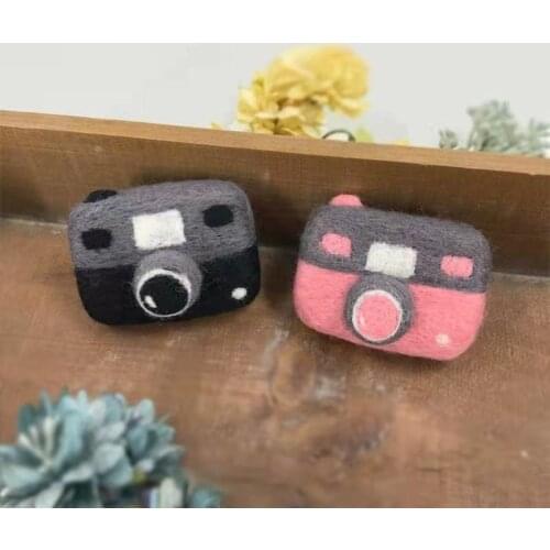 New Needle Felted Wool Camera Newborn Photography Accessories for Photo Stuffed Baby Photo Prop Pink Black Camera