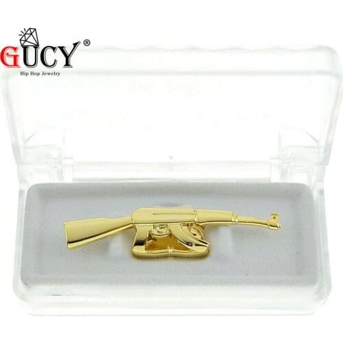 GUCY New Fit Gold Color Plated Hip Hop ak 47 Rifle Grillz Cap Top Grills AK Gold Grillz