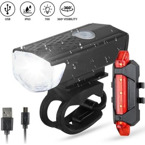 1Set Bike Bicycle Front Rear Light Set Cycling USB Charge Headlight Light MTB Waterproof Taillight LED Lantern Bike Accessories