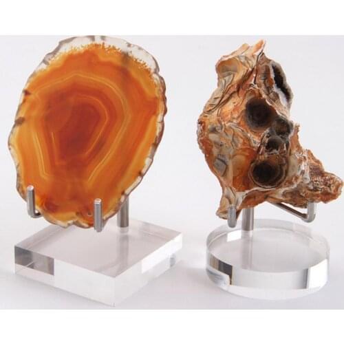 Stainless Steel Crystal Mineral Jewelry Display Stand Transparent Acrylic Base Adjustable Metal Arm Minerals Agate Holder