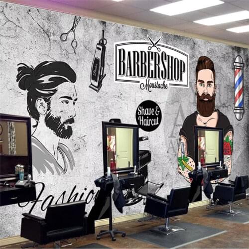 Custom Your Text Barber Shop Wall Paper 3D Man Salon Industrial Decor Gray Cement Background Mural Wallpaper Papel De Parede 3d