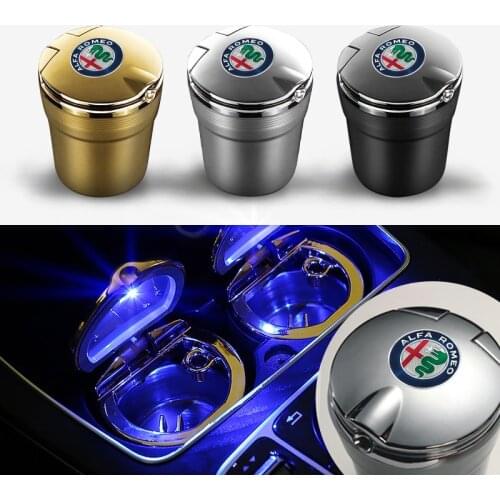 Portable Car Blu-Ray Led Cigarette Ashtray Multifunction Storage Cup For Alfa Romeo Giulia Giulietta 159 156 147 Sportiva car