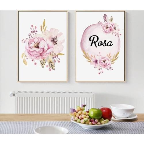 PInk Flower Custom Name Wall Art Posters Ballet Girl Nursery Print Canvas Painting Customized Nordic Poster Picture Room Decor