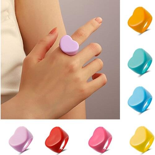 Simple Candy Color Acrylic Love Ring For Women Summer New Hot Popular Geometric Ring Multicolor Jewelry Female Gift Wholesale