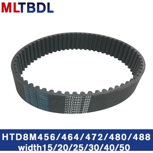 Rubber synchronous belt HTD8M 456 464 472 480 488 pitch=8mm arc tooth industrial transmission belt toothed belt width 20/30/40mm