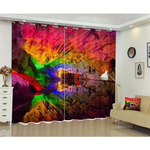 Curtain Luxury Blackout 3D Curtains For Living Room Bedroom Customized size Drapes Cortina Rideaux Colourful cave Cushion cover