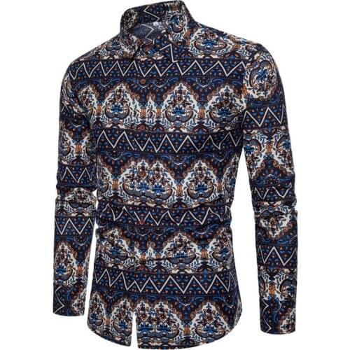 2020 Retro Floral Printed Men Casual Shirts New Classic Men Dress Shirt Vintage Pattern Spring Shirts For Big and Tall Man A414