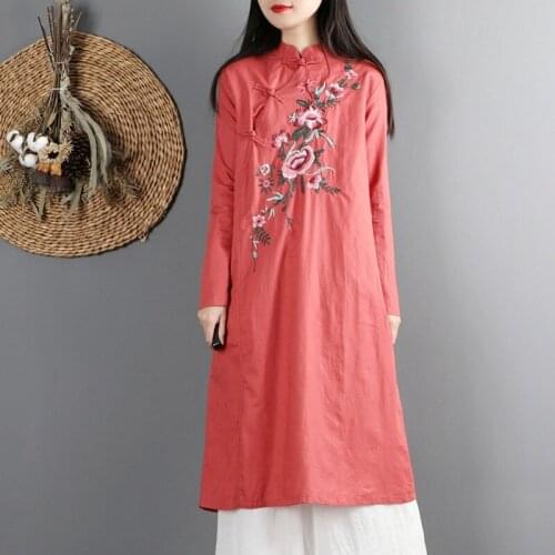 Chinese Style Shirt Cotton Linen Clothes Hanfu Women Mid-Length Cheongsam Top Vintage Traditional Blouses Femme Ropa China 31132