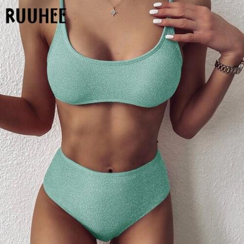 RUUHEE Swimsuit Woman 2020 Push Up Solid Swimwear High Waist With Padded One Piece Bathing Suits Summer Sexy Bikini Female