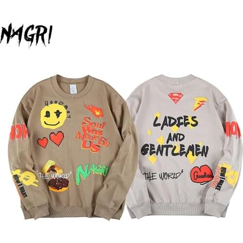 NAGRI Men Harajuku Sweatshirts Streetwear Hip Hop Fashion Sweatshirts Graphic Print Casual Sweatshirts Male Female Couple