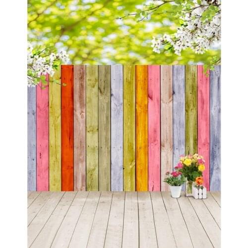 TR Spring Nature View Colorful Wood Wall with Floor Background Backdrop for Photo Studio Digital Printed Vinyl Backdrop Newborn