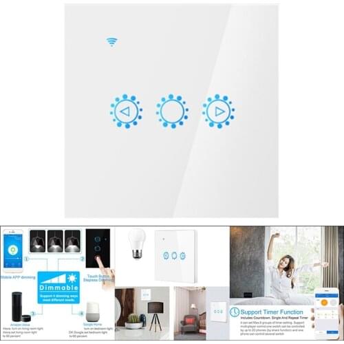 Smart Dimmer LED Press Wifi Light Switch Smart Bulb Dimmer Wall Switch EU/UK with APP Voice for Alexa, Google Home