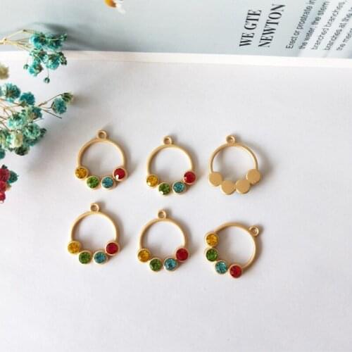 10pcs Matte Gold Alloy Colorful Rhinestone Wreath Charms Bracelet Inlaid Hollow Round wreath For Women Earring Jewelry Making