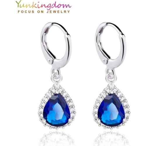 Yunkingdom 4 colors Woman/girl white Gold Color small water drop crystal Zircon wedding Drop earrings fashion jewelry