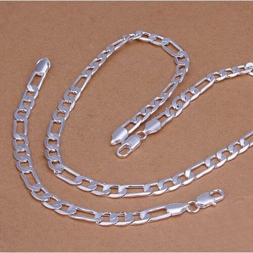 S210 Wholesale, free shipping jewelry set, fashion jewelry set 8Mm Figaro Bracelet Necklace Jewelry Set