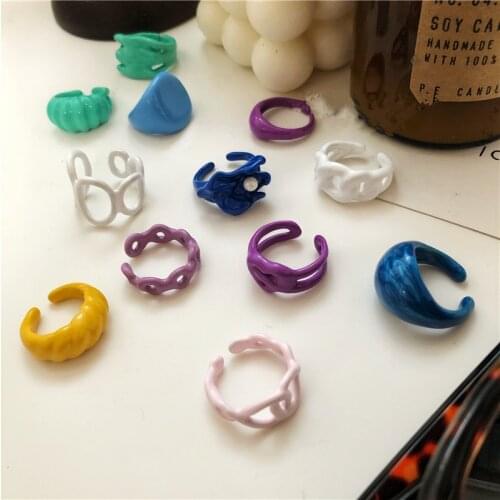 AOMU New Hyperbole Lovely Punk Rings Colorful Hand-painted Enamel Solid Color Geometric Irregular Open Rings for Women Jewelry