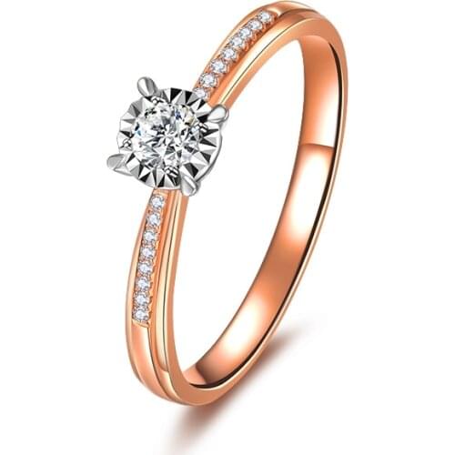 0.19Carat 3.5mm Round Cut Real Diamond Natural Gemstone Ring 4-Prongs Halo 14K Rose Gold For Women