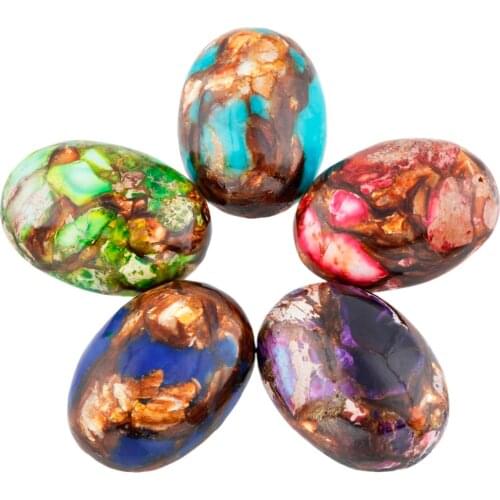 1Lot (5Pc) Assorted Colors Sea Sediment Jasper Oval Stone Cabochons Flatback Semi-precious CAB for Jewelry Making,18x25mm