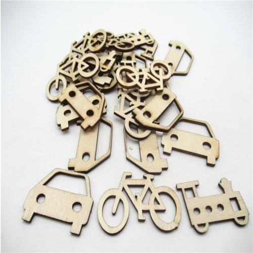 10/20/50pcs 4-5cm Natural mix type wood Cutting Bicycle Train Car wood Scrapbooking Carfts for DIY handmade decoration
