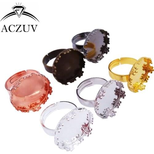 100pcs Mixed Colors 20mm Crown Edge Round Adjustable Ring Blank Bezel Setting Ring Base Tray for Cameo Cabochons TJZT041