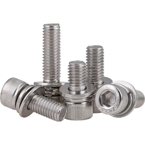 2-60 PCS M3 M4 M5 M6 M8 304 Stainless steel knurled hexagon socket cylindrical head Three Combination Screws