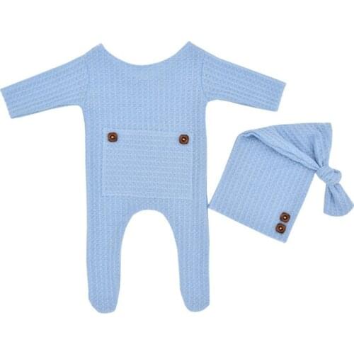 2 Pcs/Set Infants Photo Shooting Clothing Baby Knitted Jumpsuit Long Tail Cap Kit Hat Romper Newborn Photography Props