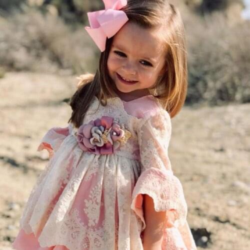 2020new Flower Girls Dress Children Spanish Custom Court Princess Dress Baby Dress Lace Mesh Dress Christmas Dress Girl