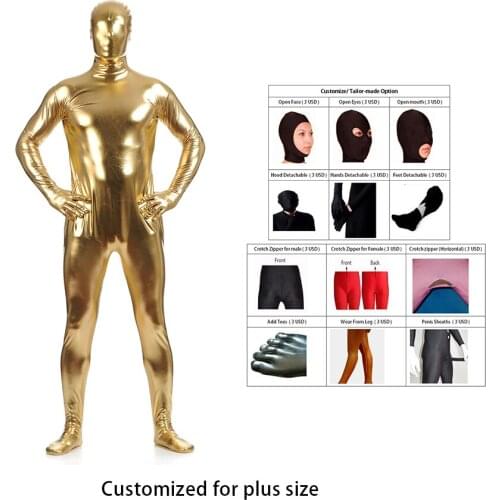 Free shipping Shiny Lycra Spandex Shiny White Mens Unitard Catsuits Metallic Footed Zipper Zentai Bodysuit Customized