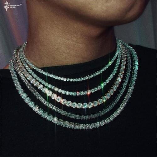 3mm 4mm 5mm 6mm 1 Row Shiny Tennis Chain Necklace Men Hip Hop Iced Out Bling CZ Gold Silver Color Necklace Charm Jewelry Gift