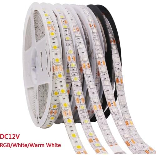 5050 RGB LED Strip Light 60Leds/m Flexible Ribbon Tape Diode 12V 5050 White/Warm White Led Stripe String IP65 Waterproof Light