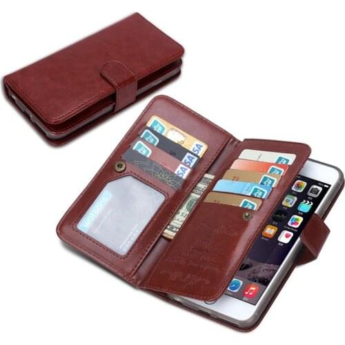 9 Card Slot ! Luxury Leather Wallet Flip Case For Iphone 6 6S Plus 5.5inch Hard Back Case 2 in 1 Magnetic Cash Holder Stand Capa