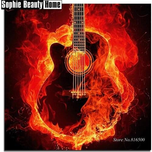 Diy 5D Diamond Painting Cross Stitch Cartoon Fire Guitar Diamond Embroidery Pattern Full Drill Mosaic Home Decor Art Sale 188154