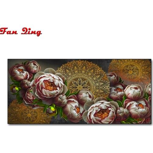 Diamond Painting Golden Mandala and Rose Flower Full Square Round Mosaic 5D Diy Diamond Embroidery Cross Stitch Home Decor Art