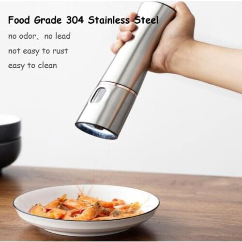 Automatic Salt Pepper Grinder Set Electric Mill For Herb Pepper Spice Adjustable Convenient Kitchen Grinding Gadgets Silver