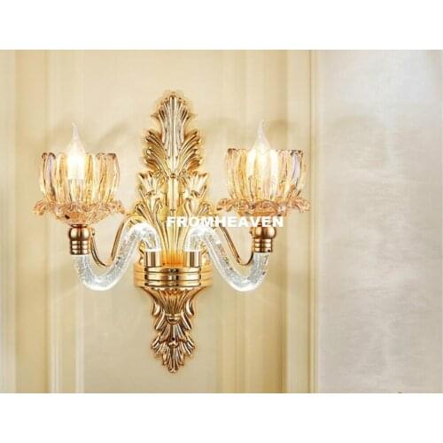 Free Shipping European Zinc Alloy Luxury Crystal Light E14 DesignB Wall Lamp Bedroom Bedside Lamp Aisle Marble Wall Lamp Brakets