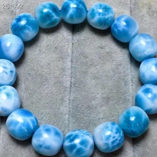 Natural Blue Larimar Gemstone Barrel Beads Bracelet 11.9x11x11.4mm Bangle Water Pattern Larimar Women Men Genuine AAAAAA