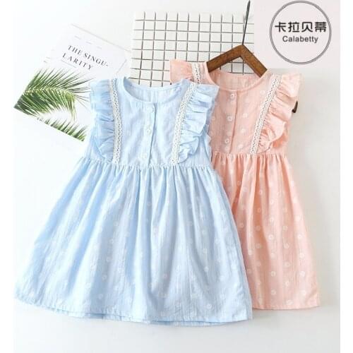 Calabetty hot sale 100% cotton small white orange pattern casual Children girls Sweet summer dress