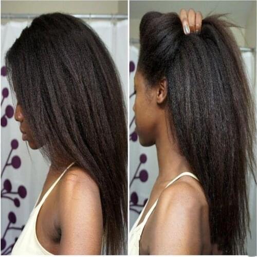Black Long Kinky Straight with Baby Hair Synthetic Lace Front Wig Middle Part Glueless Heat Resistant Fiber Hair For Black Women