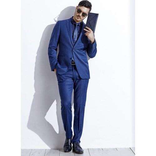Business Royal Blue 2 Piece Beach Wedding Tuexdos Formal Prom Suit Party Blazer (Jacket+Pants) Streetwear Custom Made