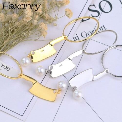Foxanry Prevent Allergy 925 Sterling Silver Drop Earrings 2021 Tredny Elegant Creative Unique Pearls Party Jewelry Birthday Gift