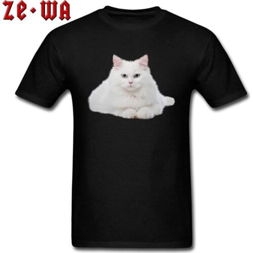 Turkish Angora Cat Custom T Shirt Thanksgiving Day 100% Cotton Fabric Crewneck Men Tops Shirt Short Sleeve Funky Top T-shirts