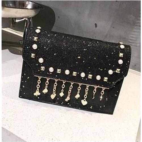 Hot Womens Ladies Sequined Flax Leather Envelope Clutch Evening Shoulder Chain Bag Colorful Messenger Bags Storage