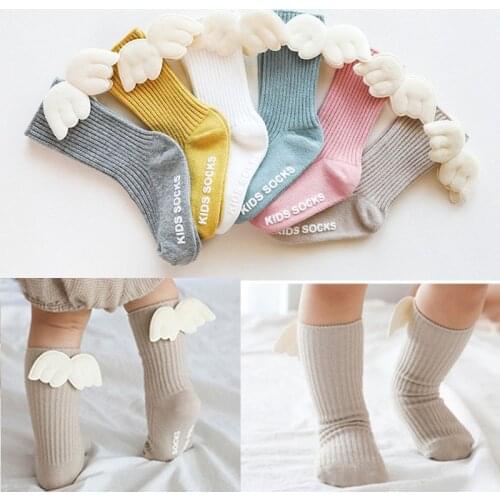 Baby Girls Knee High Socks Angel wing Summer Autumn Baby Girls Cotton Socks Solid Candy Color Kids Toddler Short Socks