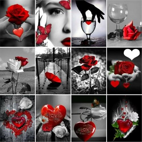 HUACAN Picture By Numbers Rose Acrylic Unique Gift DIY Frame On Canvas Unique Gift Painting By Numbers Flower Decoration