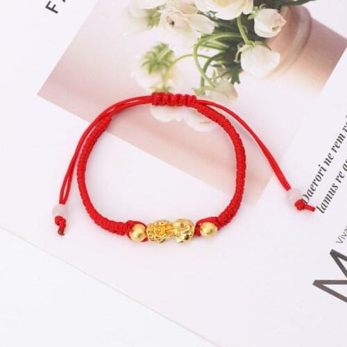 Chinese Feng Shui Gold Pi Xiu Kabbalah Red String Bracelet Eye Protection LX9E