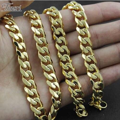 Tiasri 8mm Curb Cuban Lnk Chain Man Necklace Goth Halloween Jewelry Gold Color Stainless Steel Choker Steampunk Style Accessorie